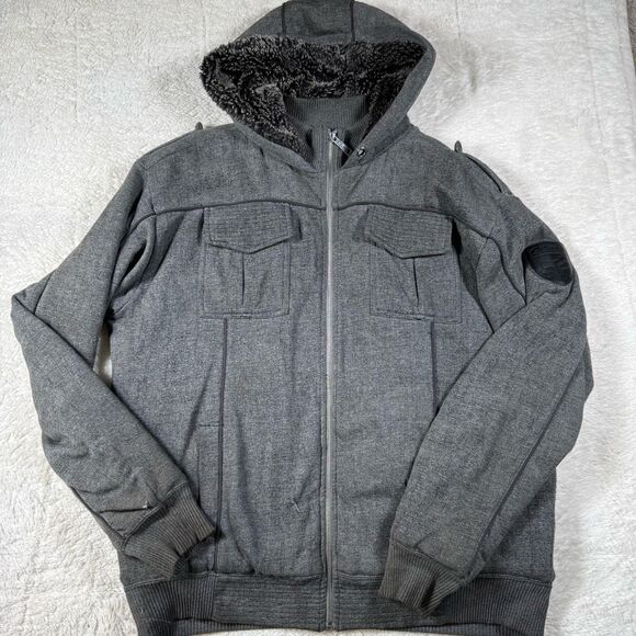 Fox Racing DELUXE Full Zip Hoodie Sherpa Faux Fur Y2K Grunge Men’s Gray - Picture 1 of 10